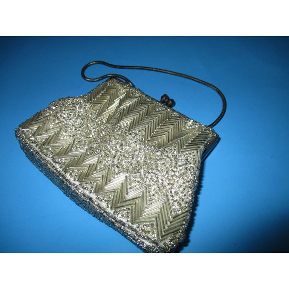 *Vintage Off White Beaded Wristlet Clutch Evening Bag - Picture 3 of 5